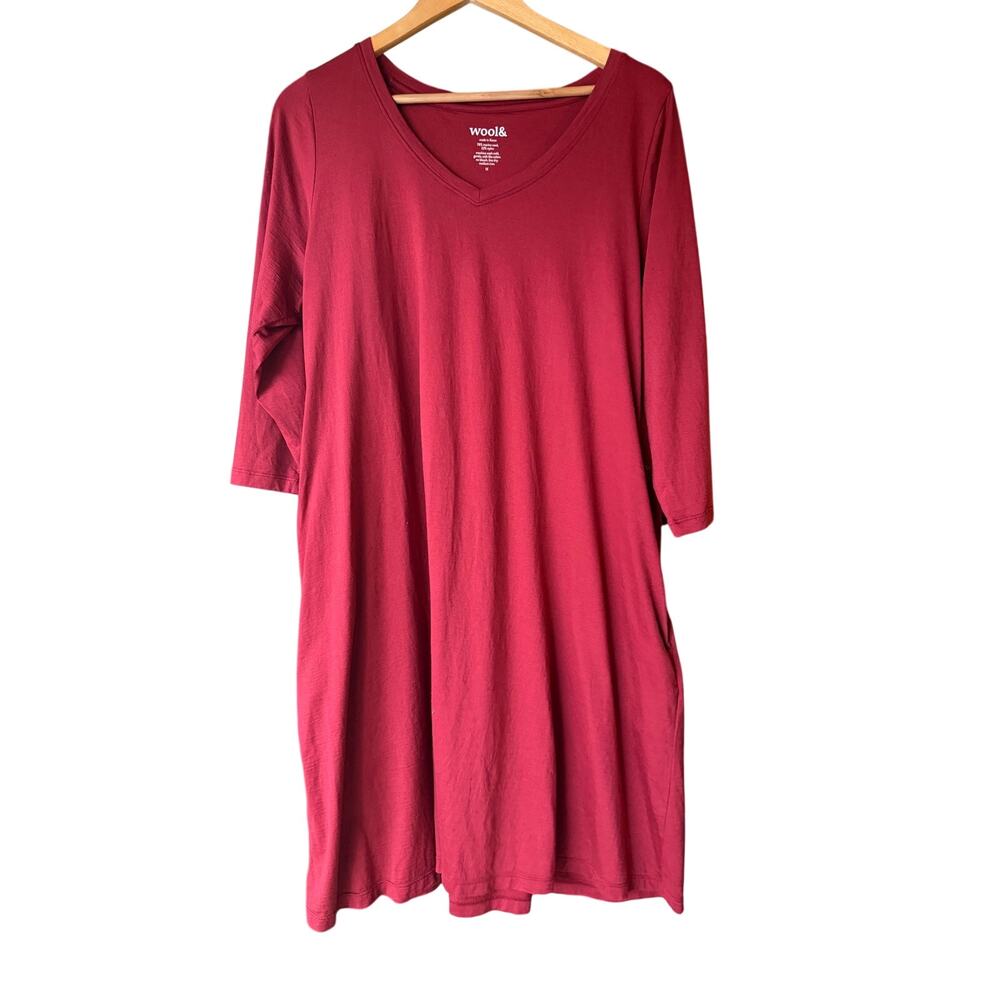 Wool& Willow Swing Dress 1X Red Merino Wool A Line Pockets Travel Capsule Fall